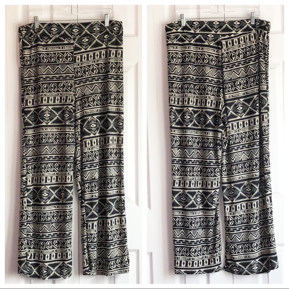 P.inc 2X Black & Cream Tribal Print Wide Leg Pants